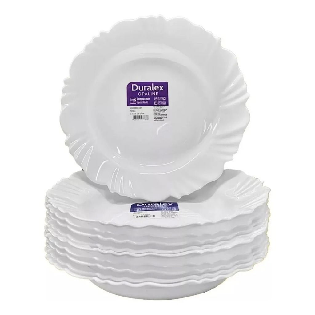 Conjunto Kit 6 Pratos Fundo Pétala em Vidro Duralex Opaline