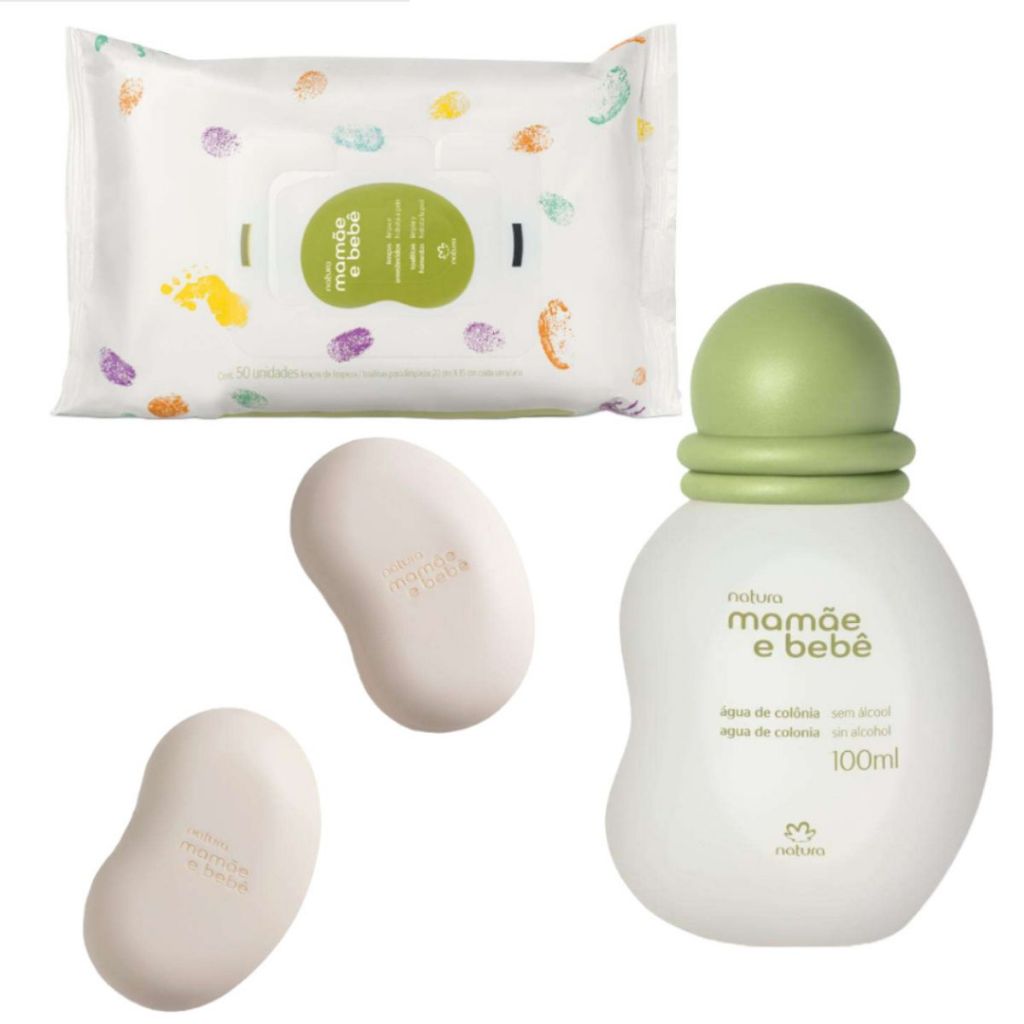 Mamae e Bebe Natura Colonia 100ml + Sabonete 100g 2un + Lenço Umedecido 16un