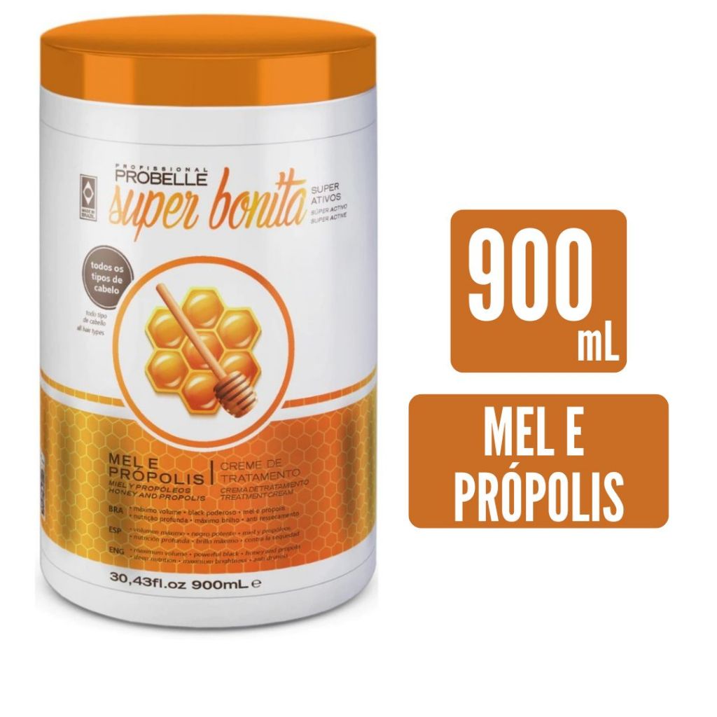Máscara De Hidratação PROBELLE e Nutrição Capilar Creme de Cabelo Mel e Propolis 900 ML
