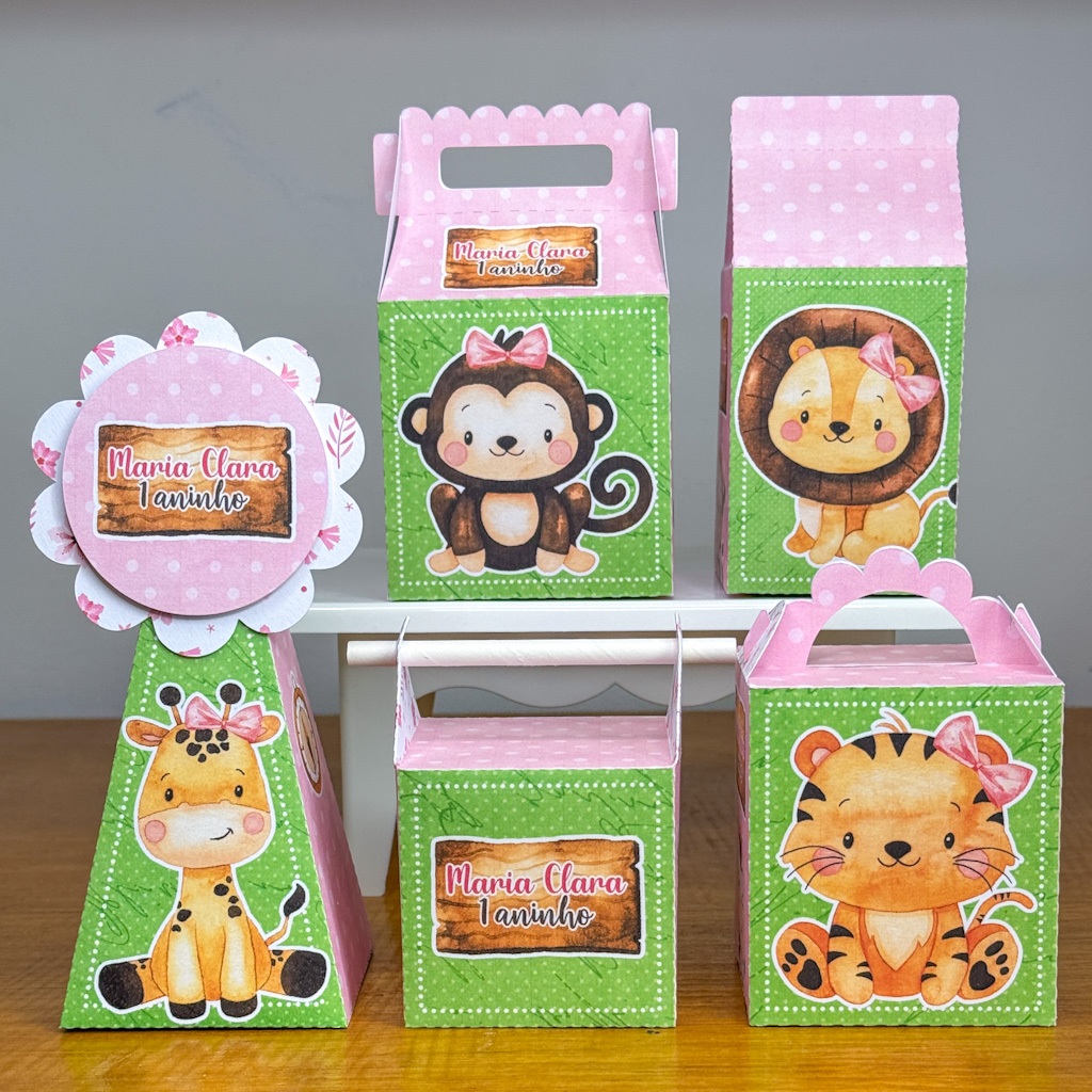 KIT FESTA SÁFARI MENINA Personalizado PEGUE E MONTE Lembrancinhas - Aniversário - Festa - Caixinha Personalizadas