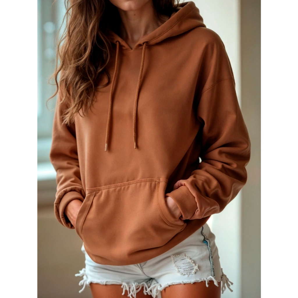 BLUSA MOLETOM FEMININA de Frio  Com Capuz Liso Básico,  Cordão Y Bolso  Inverno Premium