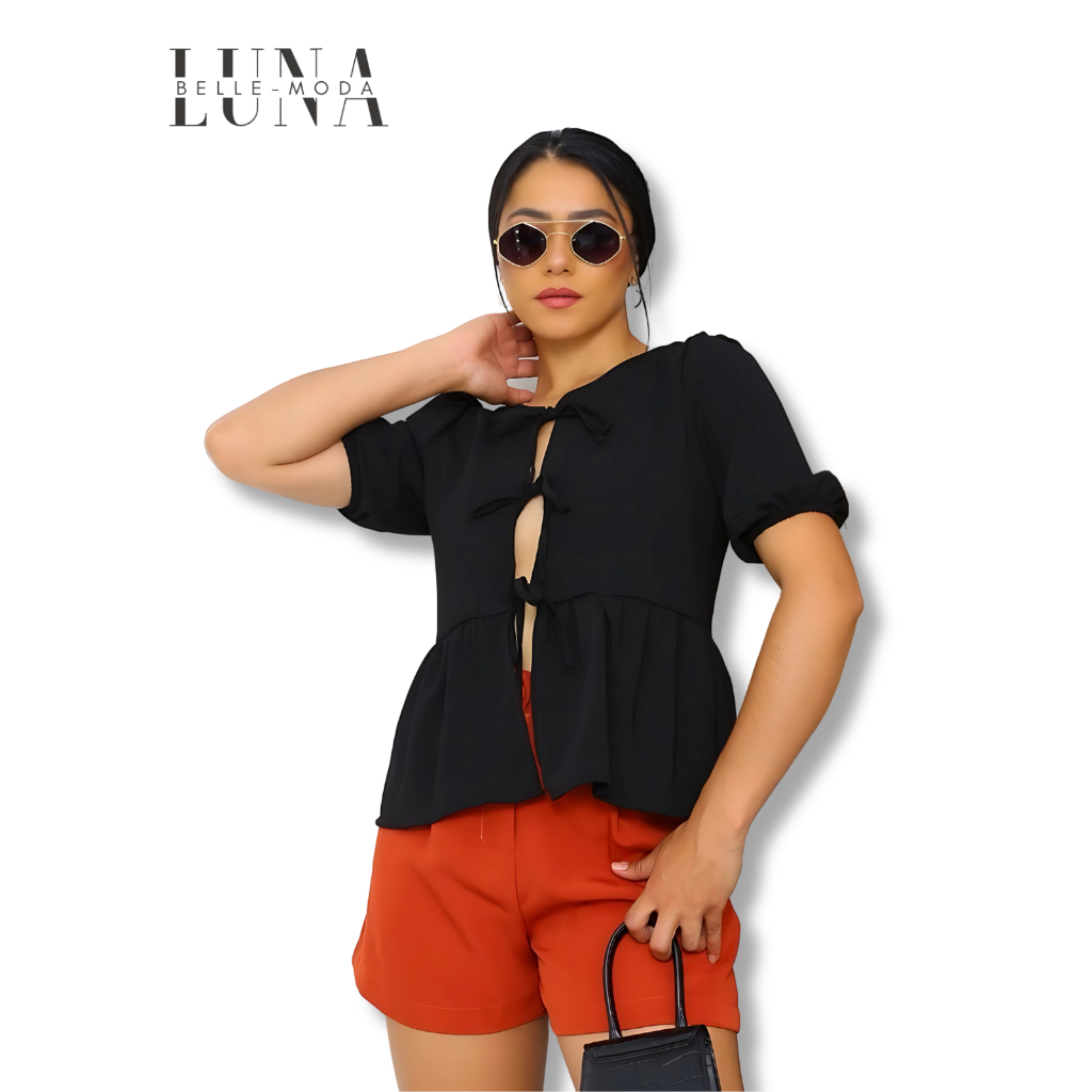 Blusa Feminina Peplum com Laços – Camiseta Casual, Elegante e Confortável para o Dia a Dia, Estilo Moderno e Versátil