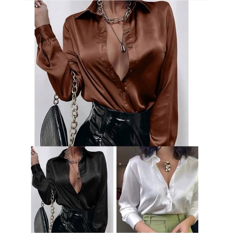 camisa cetim seda bem macio e leve tecido fino reposição importado na moda em Oferta na Shopee