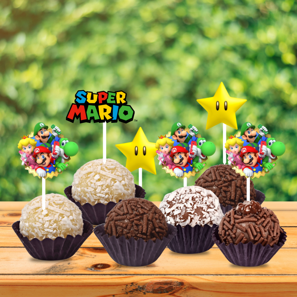 50 ou 100 Tags Toppers P/Doces Super Mario /Toper cup cake
