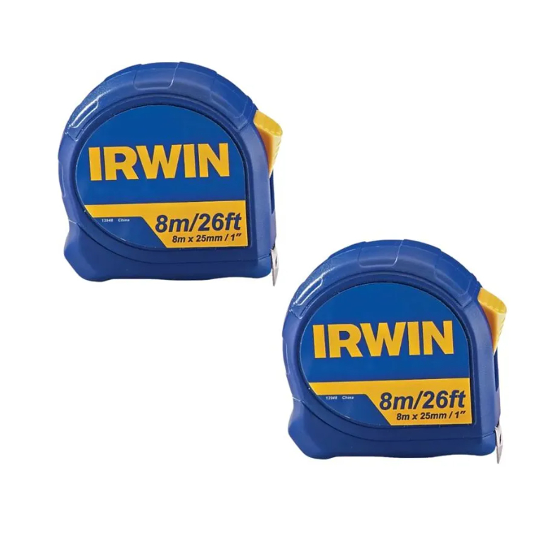 Kit 2 Trena Métrica 8mx25mm Botão De Trava Fita De Aço Irwin