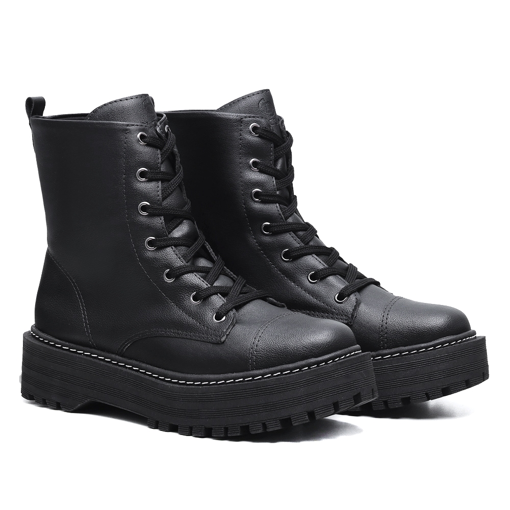 Bota Cortuno Feminina Preto Fosco Tratorada Cano Curto Blogueira Confortável