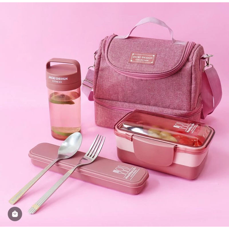 Kit Marmita Térmica Coleção Joy Jacki Design 5 peças Fitness Livre de BPA Praticidade Porta escova Bolsa térmica Garrafa em Oferta na Shopee