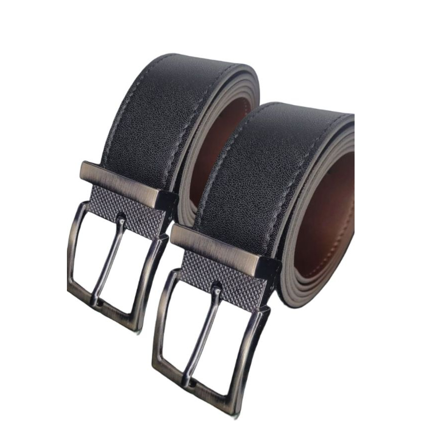 Kit 2 cintos social masculino preto em couro ecológico sintético ajustável com 3,5 cm largura