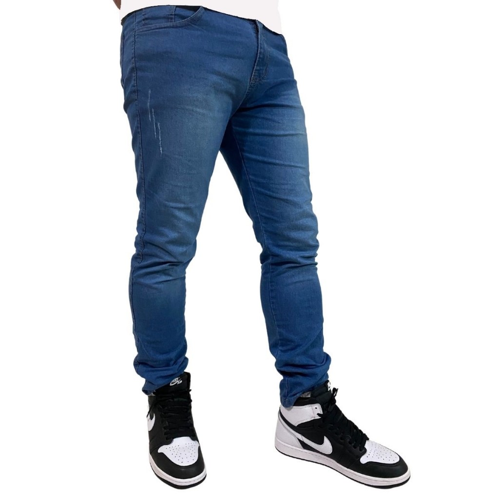 Calça Jeans Masculina AZUL MÉDIO Slim Fit Premium Lycra dia dia trabalho e passeio em Oferta na Shopee