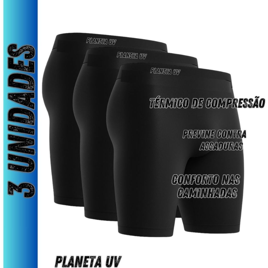 KIT 3 OU 2 BERMUDAS TÉRMICA UV - CAMINHADA ANT ASSADURA DE COMPRESSÃO