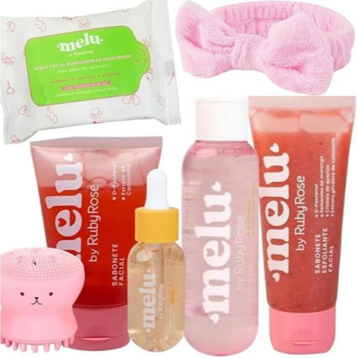 Kit de Skincare Limpeza Facial Cuidado Com a Pele Melu e Ruby Rose (07 itens)