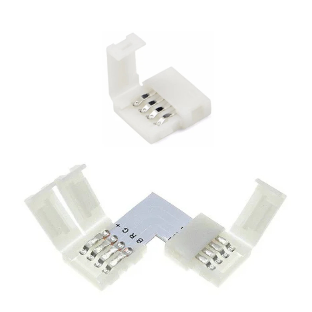 Conector 4 Vias Emenda Para Fita LED 5050 RGB Colorida 10mm Sem Solda Simples Prática