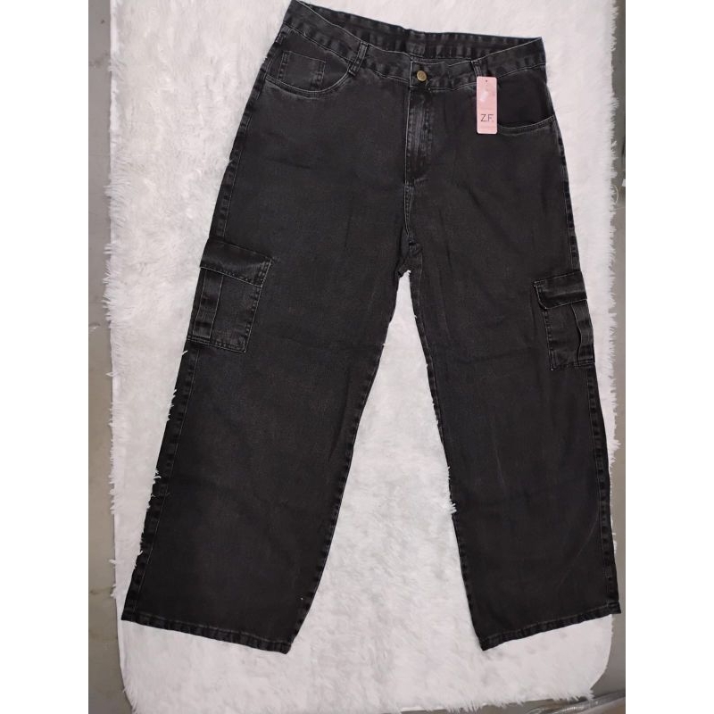 CALÇA WIDE LEG CARGO PANTALONA CINTURA ALTA GRAFITE
