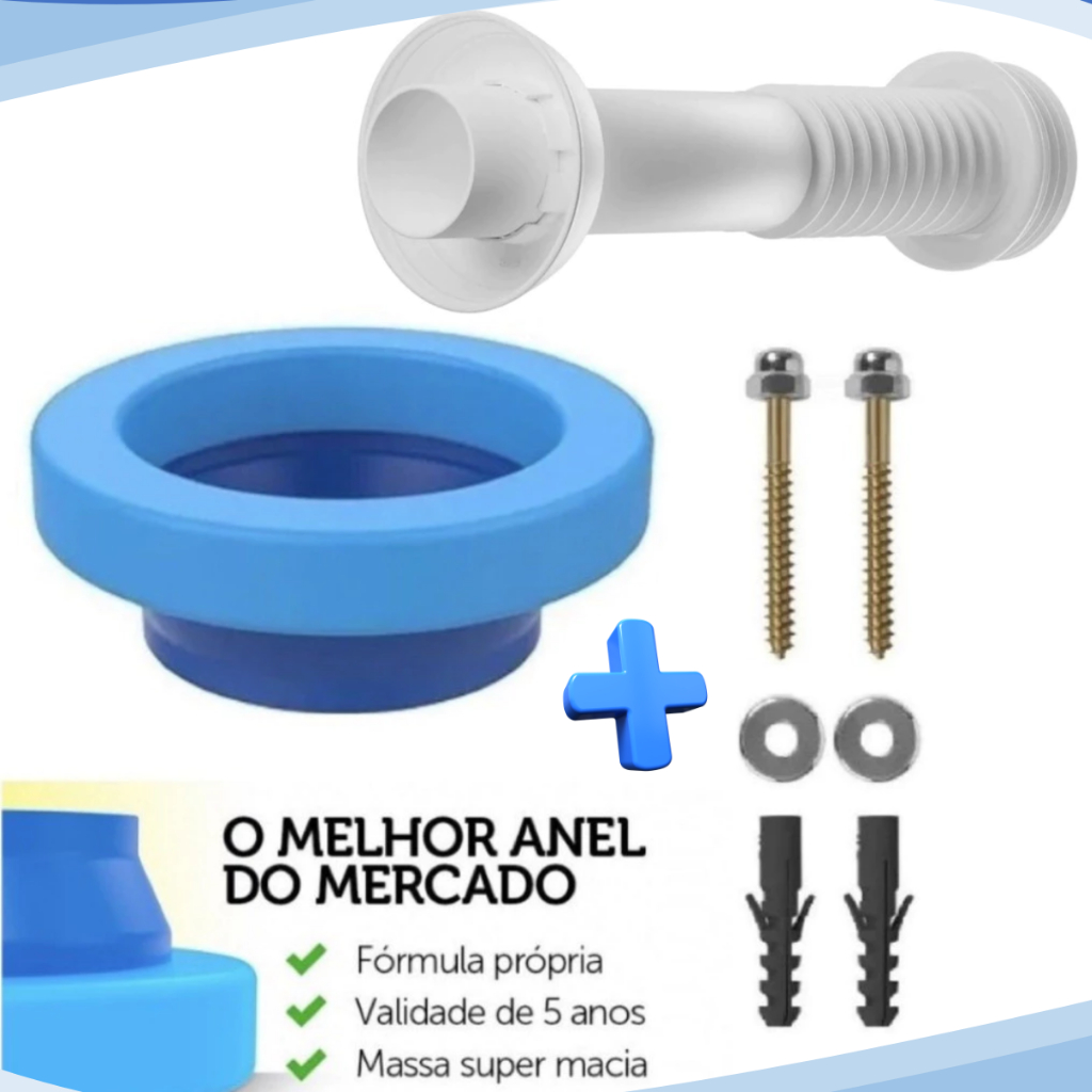 Anel De Vedação Vaso Sanitário C/Guia +2 Parafuso Castelo B10 +Tubo de Ligação para Privada C/Espude