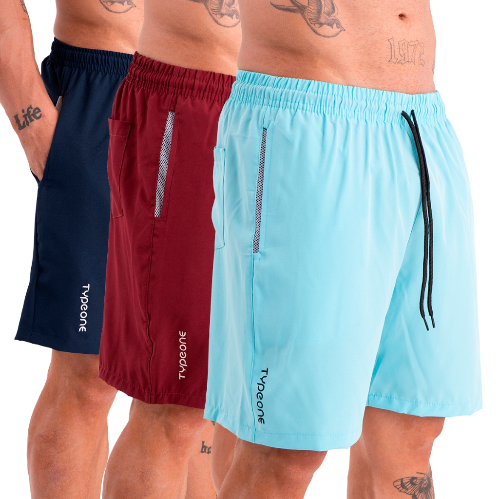 Kit 3 Bermuda Masculina Shorts Masculino Casual Academia Esportiva Tactel Com Elastano Verão