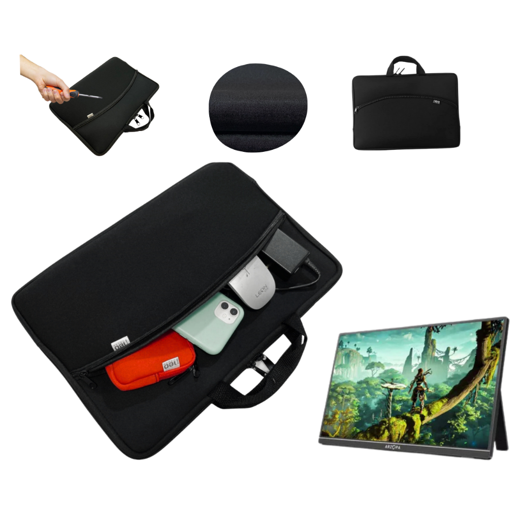 Capa Case Pasta Protetora Para Tela Monitor Portátil Com Bolso 15.6/ 16.1 / 17.3  Polegadas