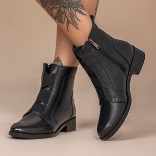 Bota Feminina Couro Legítimo Vittal Eliza Cano Curto Conforto Elástico Preto em Oferta na Shopee