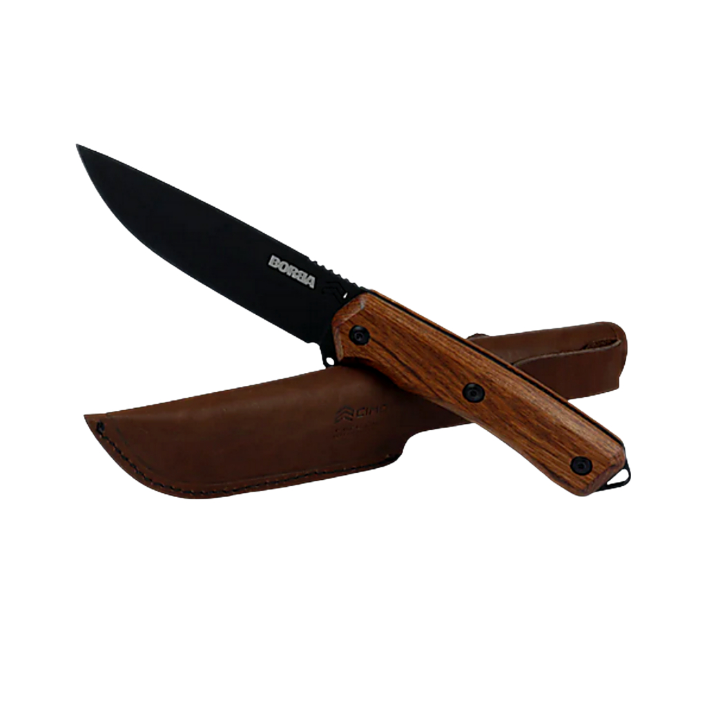 Faca Cimo Ax Borba Carbono 5 Cabo Madeira Com Bainha de Couro Bushcraft Acampamento