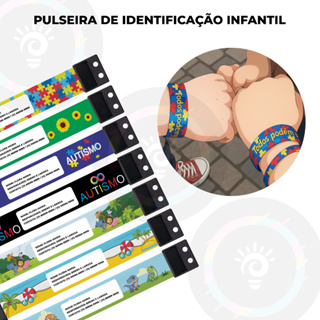 Pulseira de Identificação Infantil Personalizada de Tecido Diversos Temas Autismo Autista e Desenho em Oferta na Shopee