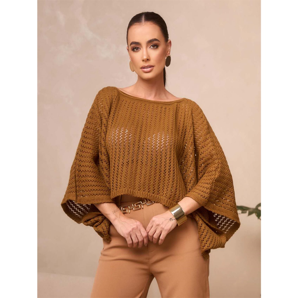 Poncho #MX-50 tricot ponto crochê furos capa sobreposição outono e inverno 2025 moda feminina