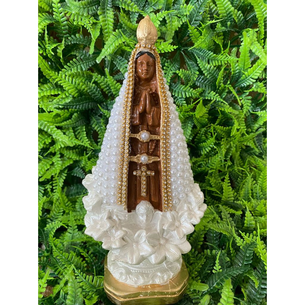 Imagem Nossa Senhora Aparecida Florida 22cm com Pérolas e Strass com Pintura Resinada
