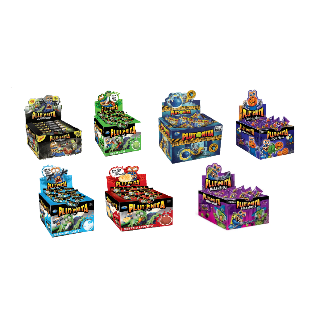 Chiclete Plutonita Zumbis -Abraço Congelante - Dentada Ardente - Língua Ácida - Mordida de Zumbi - Baba de Bruxa