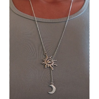 Colar Sol e Lua Aço Inox Colar longo que não escurece e não causa alergia Colar Gravatinha Aço Inoxidável em Oferta na Shopee