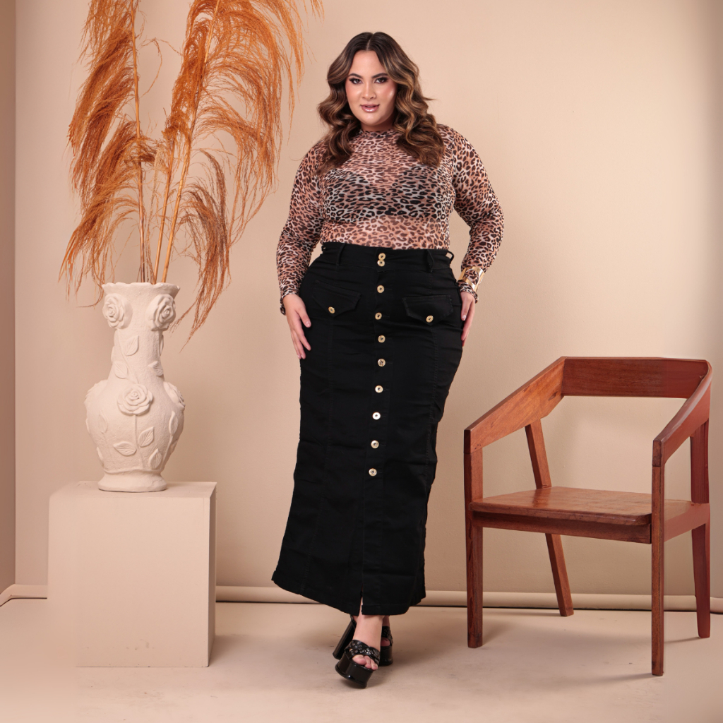 Saia Jeans Longa Preto Evangelica Plus Size Com Lycra Cintura Alta Roupas Femininas Grande 48 a 56 em Oferta na Shopee