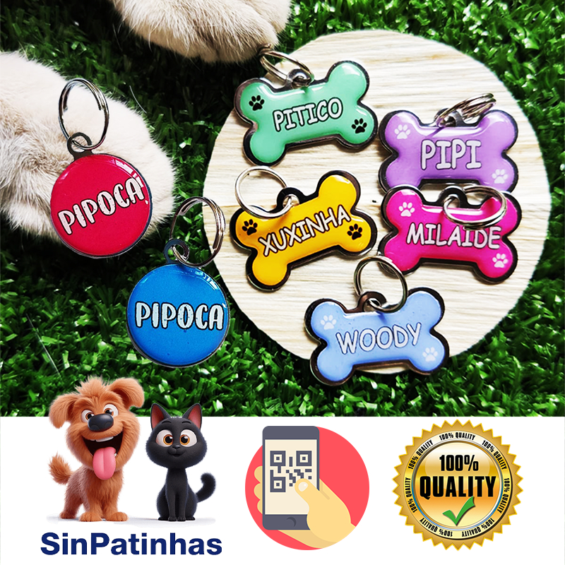 Plaquinha de Identificação Frente e Verso Gato Cachorro Nome Telefone Qr Code SinPatinhas em Oferta na Shopee