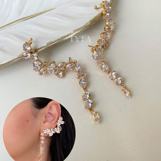 Ear cuff em zircônia cascata com banho de ouro e níquel/ earcuff zircônica ear cuff cascata