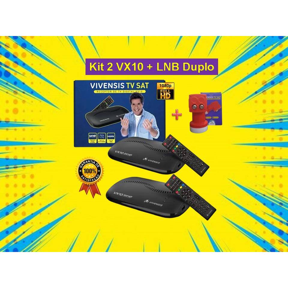 KIT 2 RECEPTOR VIVENSIS VX10 SATHD COM LNB Ku DUPLO NOVA PARABÓLICA DIGITAL