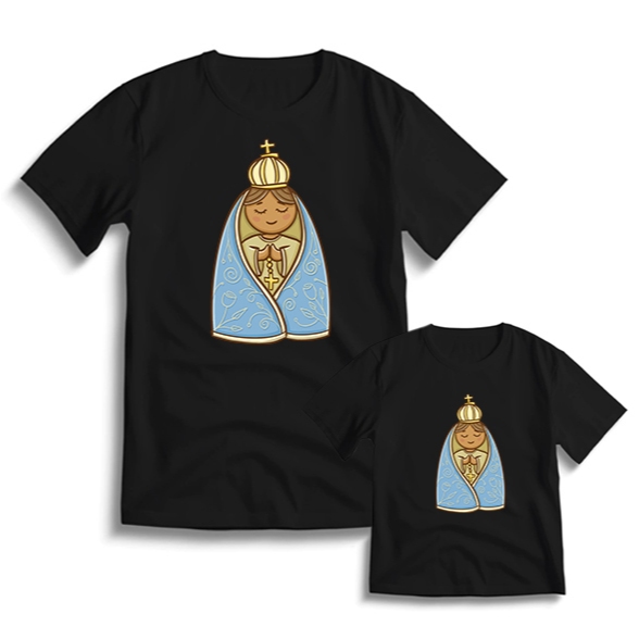 Kit 2 Camisetas Estampadas Nossa Senhora Católica Estampa Delicada Kit Mãe e Filho