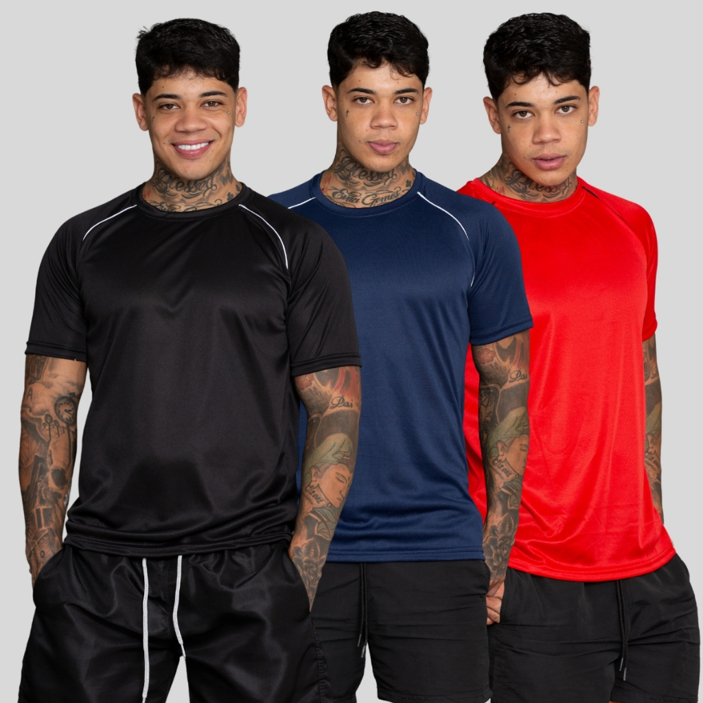 kit 2 camiseta masculina dry fit manga curta poliester academia caminhada passeios em geral barata