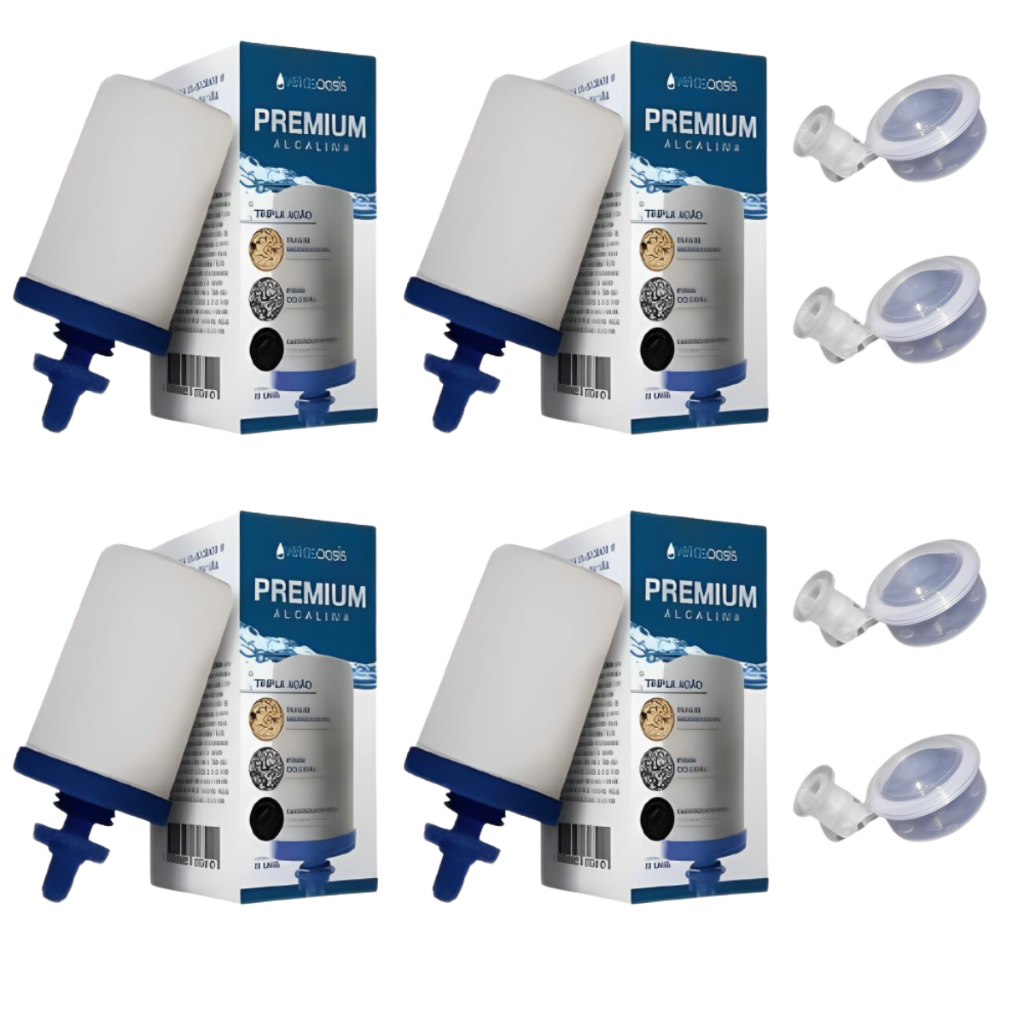 Vela Filtro de Barro Tripla Ação Carvão Ativado, Prata Coloidal - Kit 4 Vela +4 Boias Dosadoras