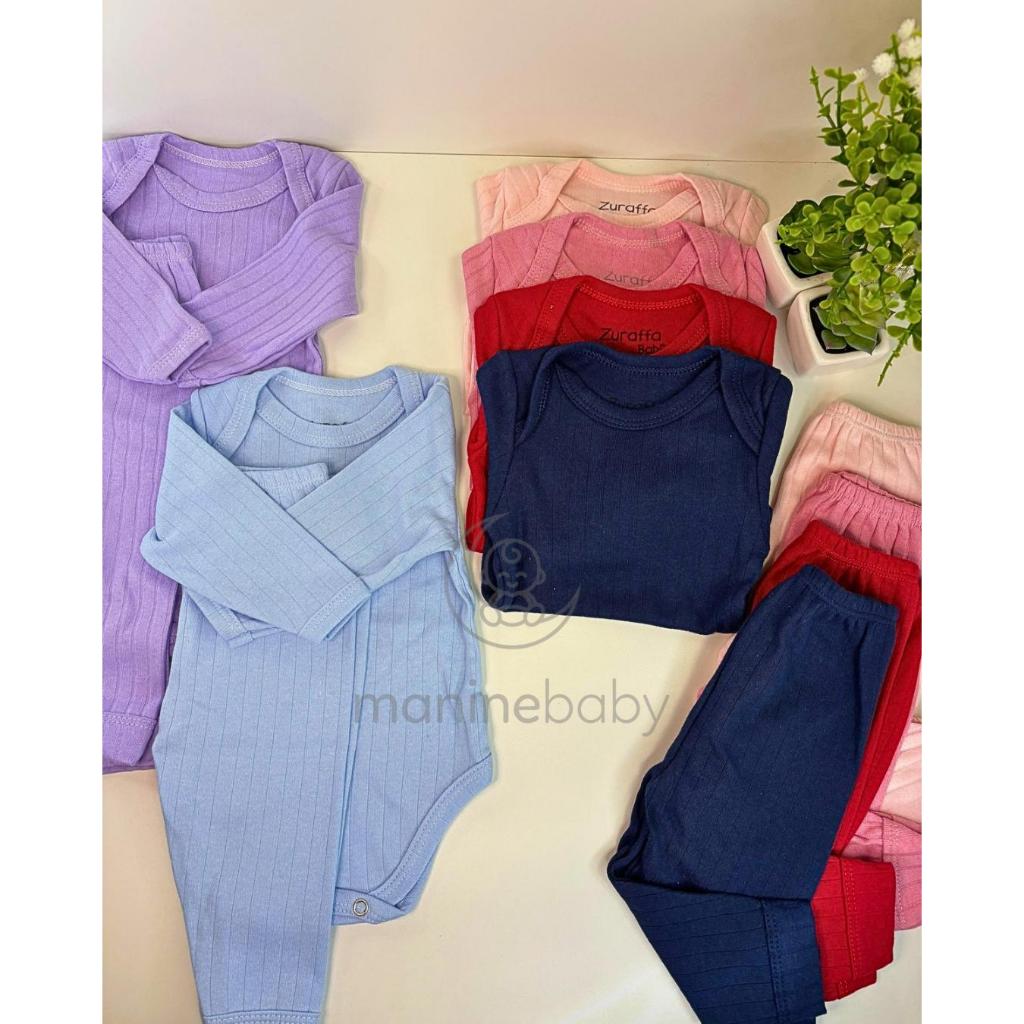 Kit 6 Peças Canelado Premium Roupas de Bebê Conjunto Menino Menina 3 Body Manga Longa e 3 Mijão