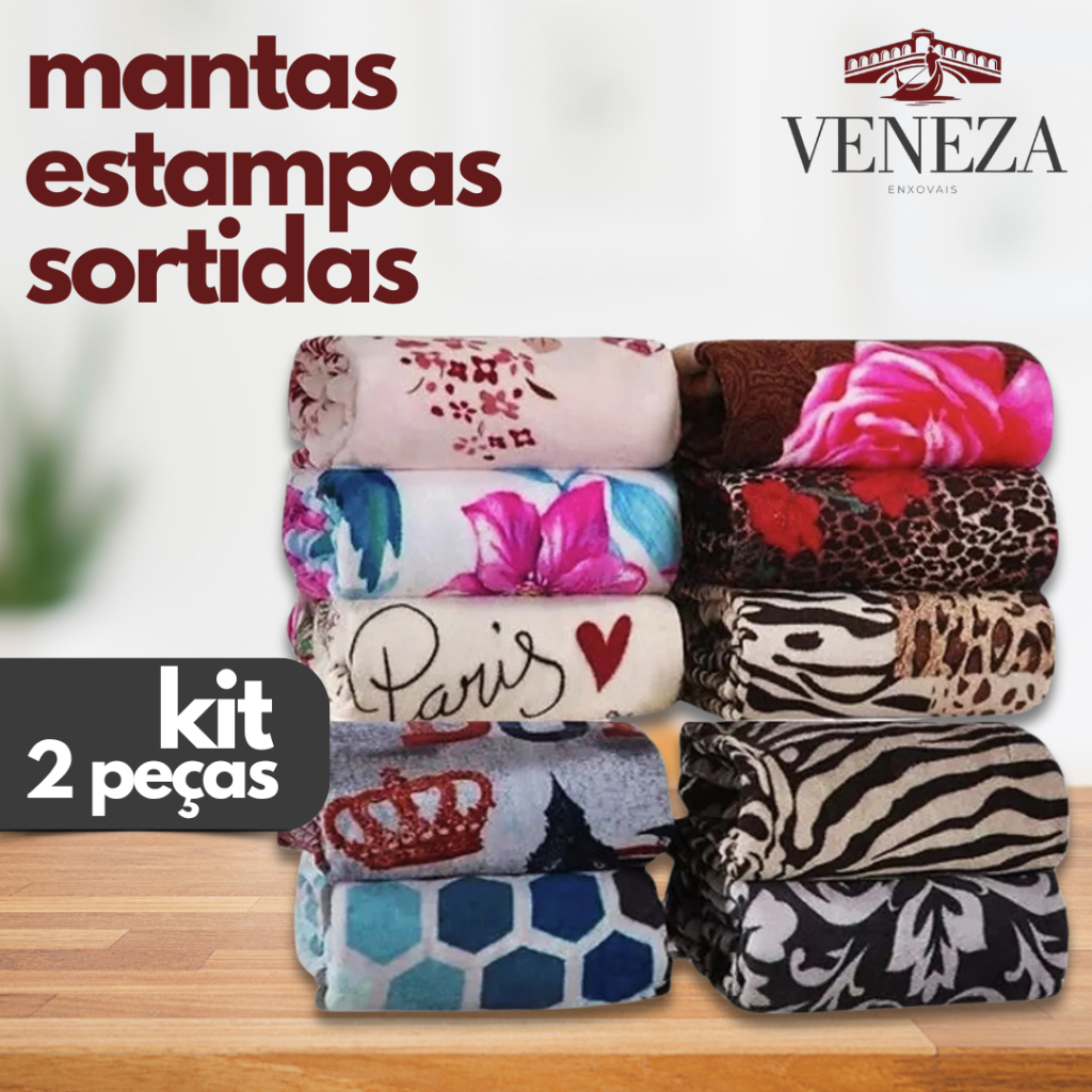 Kit 2 Cobertor Manta Casal Soft Estampada - Estampas Sortidas - 100% Microfibra