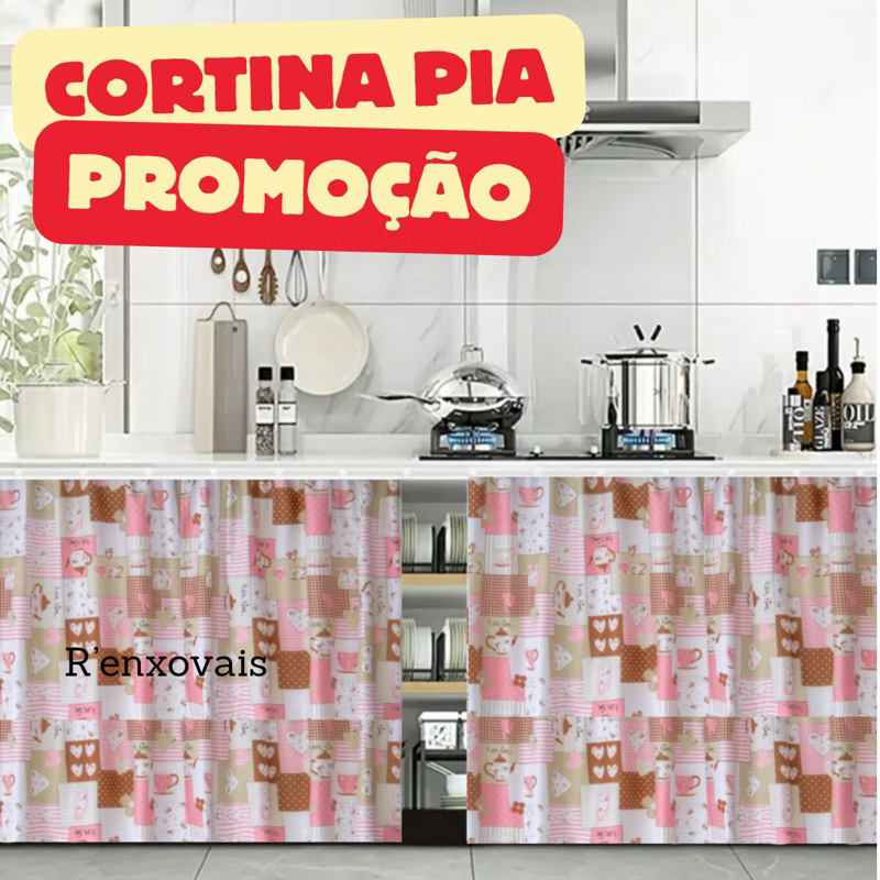 Cortina de Pia 1,40x0,80 cm Decoração Cozinha em Oferta na Shopee