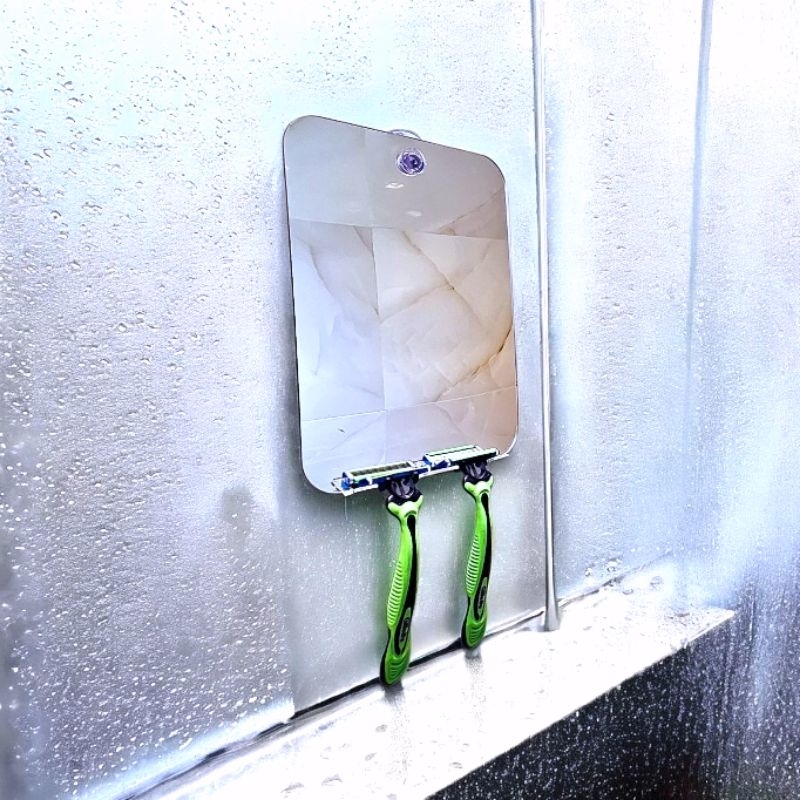 Espelho + Anti Embaçante com Suporte Aparelho Barbear Ventosa em Acrílico Barbear Depilar Box Banho em Oferta na Shopee