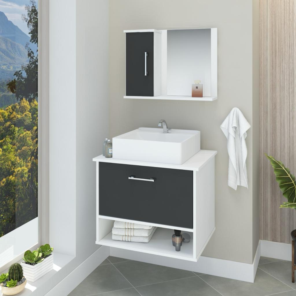 Conjunto gabinete banheiro Malibu 50 cm com cuba e espelheira em Oferta na Shopee