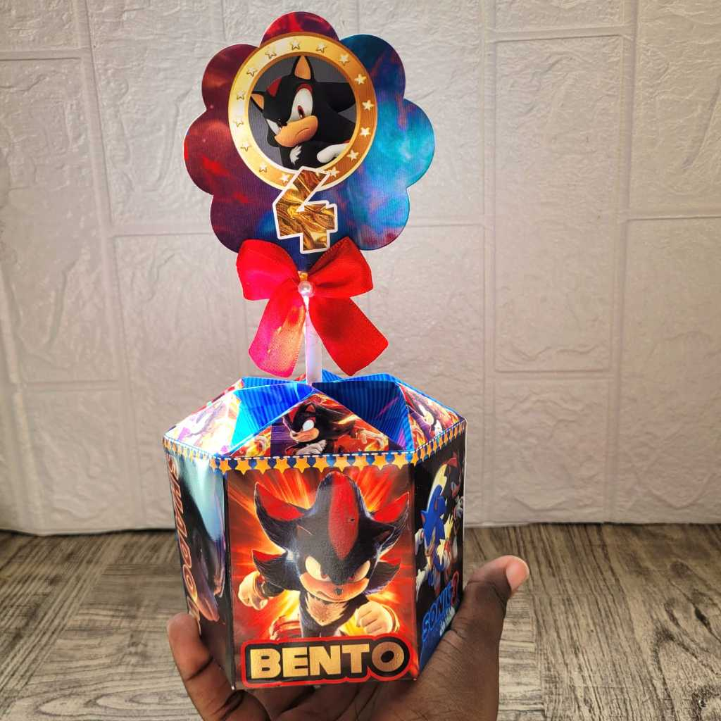 Centro de Mesa Shadow Sonic Preto + Plaquinha Grátis Arranjo Enfeite Personalizado p/Festa de Aniversário Lembrancinha