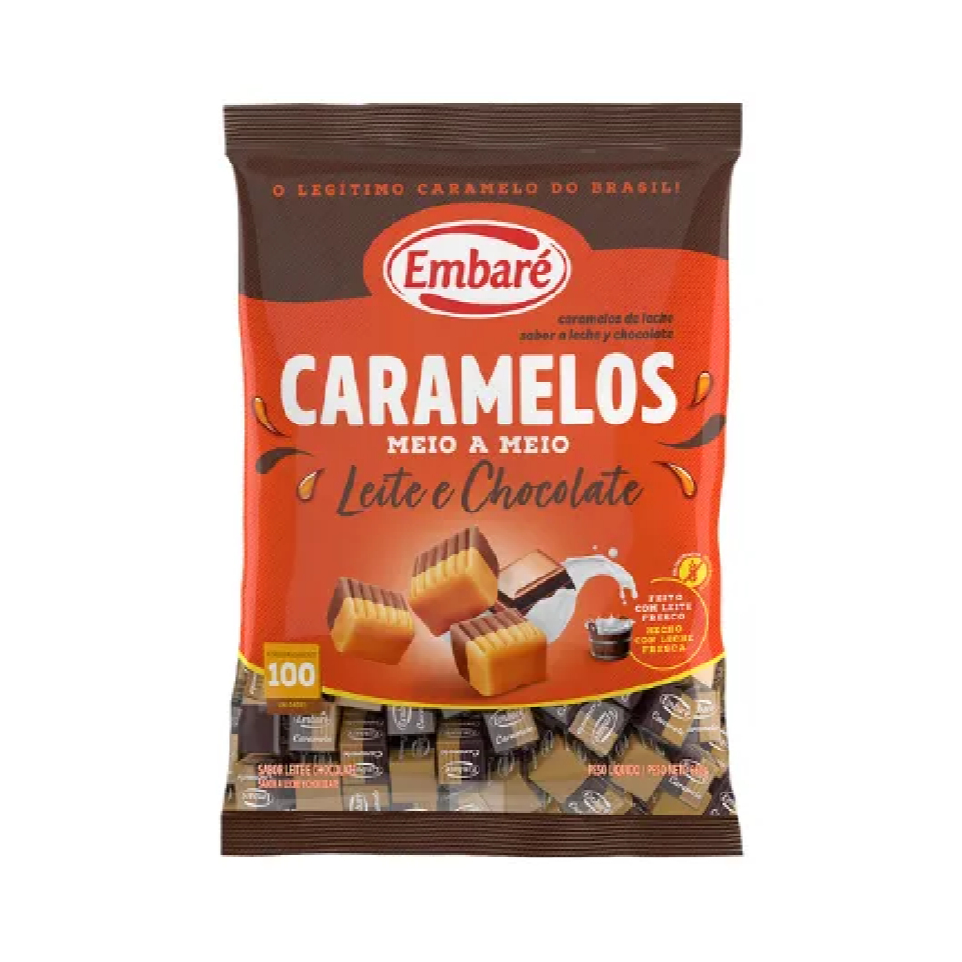 Bala Caramelo Embaré Meio A Meio Leite E Chocolate 660g - Balas - Doce - Doce de Leite - Lembrancinha