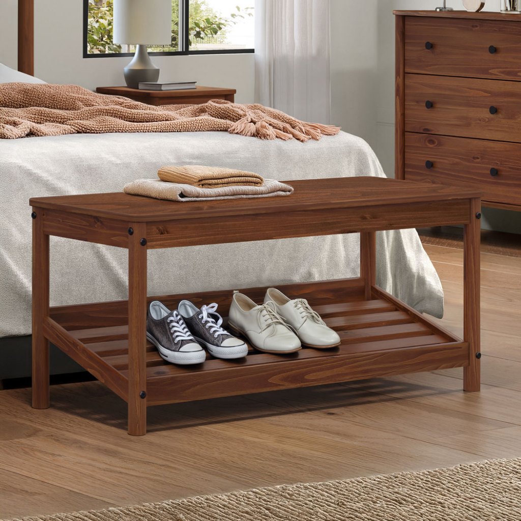Banco Sapateira Hall Entrada Madeira Quarto Castanho Apoana em Oferta na Shopee