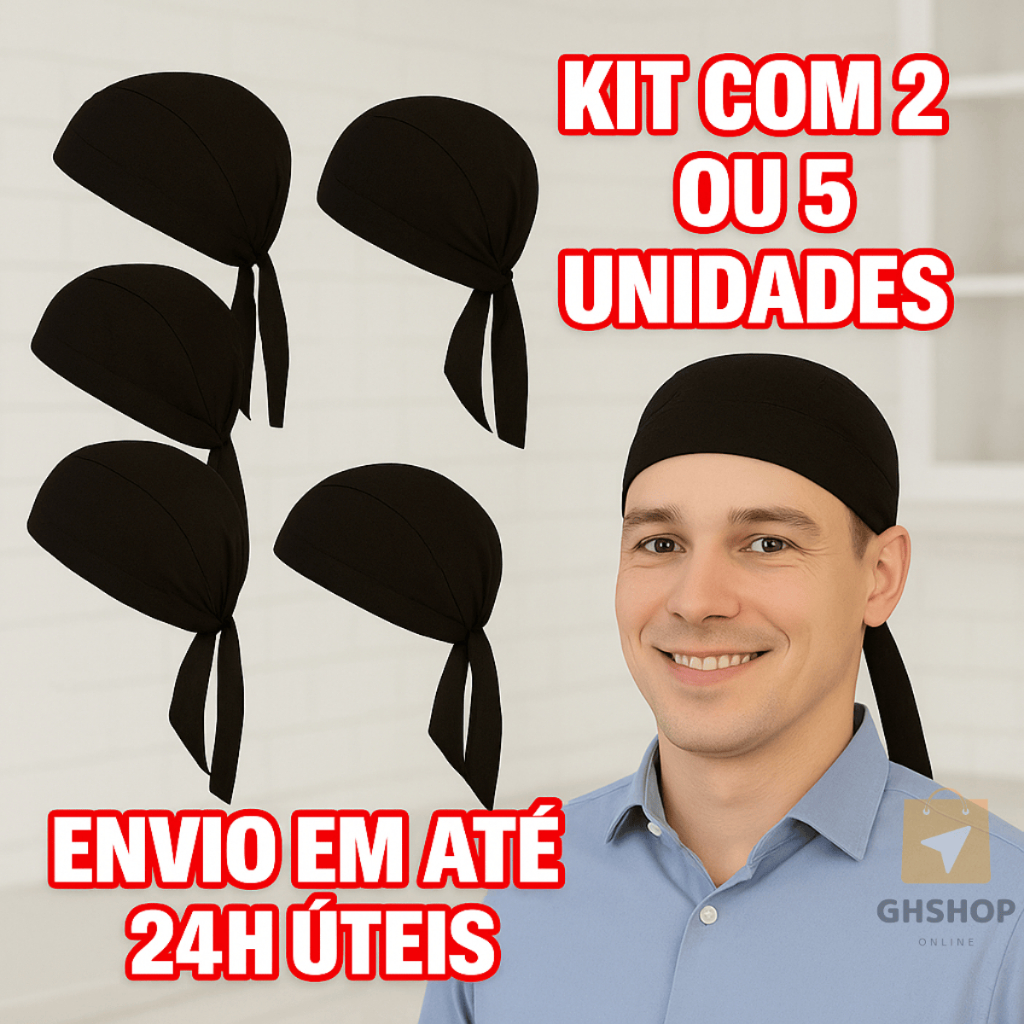Kit Bandana Restaurante Padaria Lenço Chef Touca Cozinha Preto em Oferta na Shopee