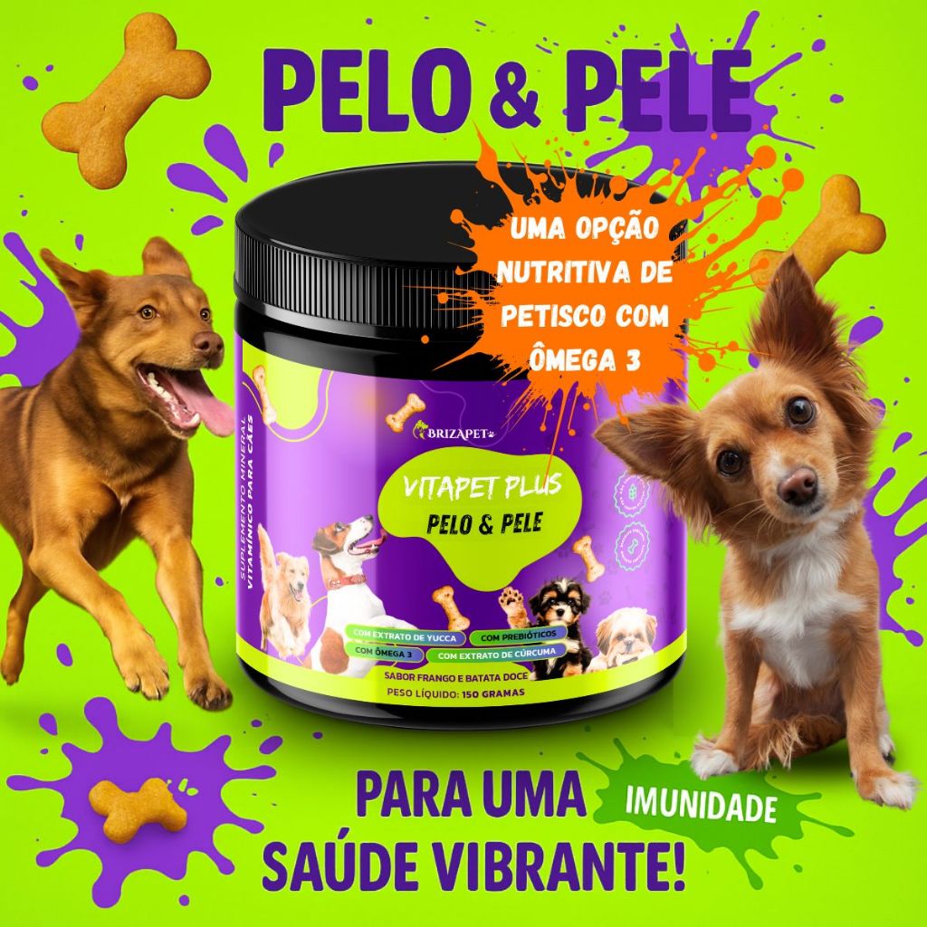 VitaPet Plus Petisco em Vitaminas/Suplemento Multifuncional para cães Anti-coceira + Omega 3 em Oferta na Shopee