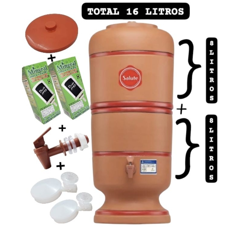 Filtro de barro 16 litros com 2 velas Carvão ativado Completo.