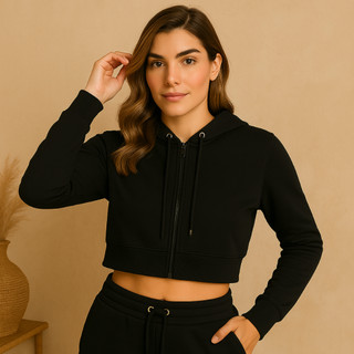 Moletom Cropped Feminino Curto com capuz Aberto Com Zíper Jaqueta Casaco Abrigo Agasalho Quentinho