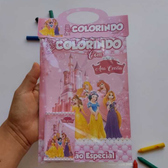 Kit de Colorir Giz de Cera Princesas Personalizado | Lembrancinhas | Festa infantil | Aniversário