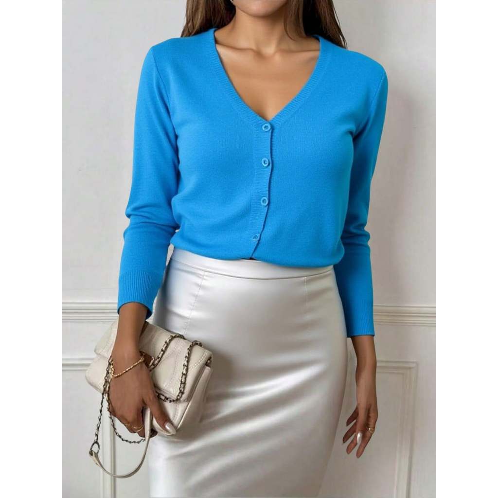 Liu Fashion Casaco cardigan inverno modal basico botao novidades feminino importado manga longa