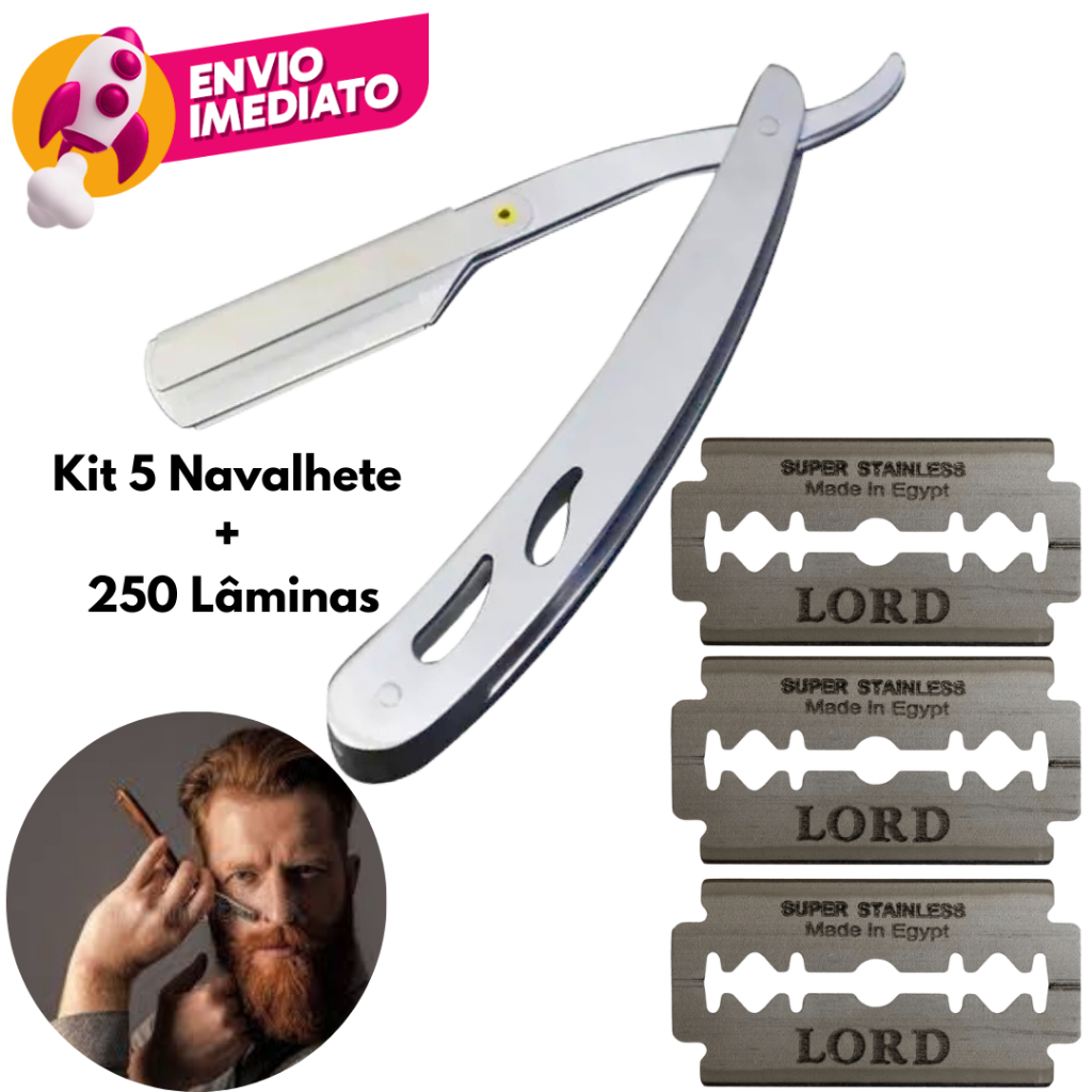 Kit Navalha Profissional Aparelho Barbeador Metal Clássico Manual Retrô E Lâminas Jogo Barbearia