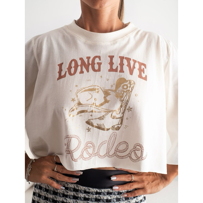 CROPPED LONG LIVE RODEO OFF WHITE | Camiseta cropped rodeio Velho oeste cowboy